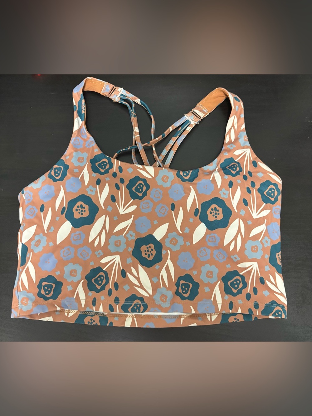 dip Floral Strappy Sports Bra - Rust, Teal, Light Blue, Cream